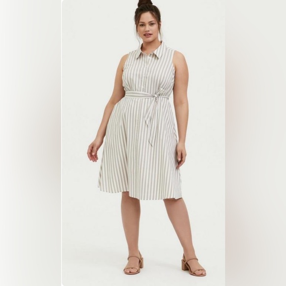 Torrid Taupe & White Stripe Poplin Shirt Dress in 2X - Picture 1 of 7
